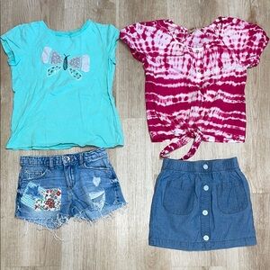 Zara Denim Jean Embellished Shorts, jumping beans tee, Carter’s skirt, mudd top
